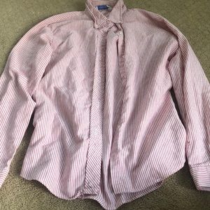 Red and white pinstriped button up shirt